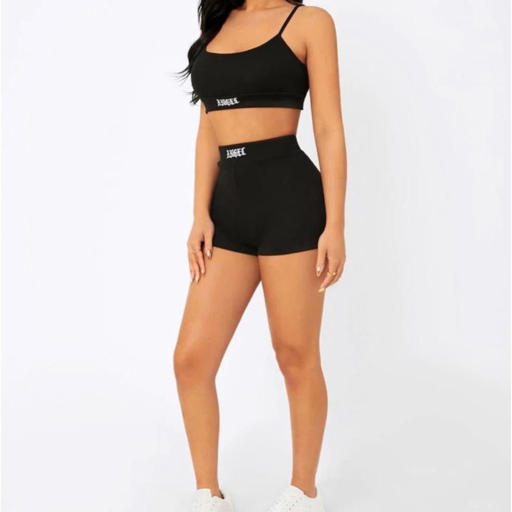 Letter Embroidery Cami Crop Top & Biker Shorts Set.